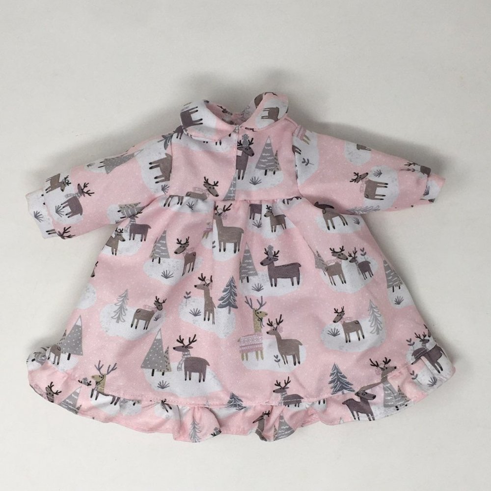 Pottery Barn Kids 18" Doll Pink Reindeer Winter Scene Nightgown Pajamas